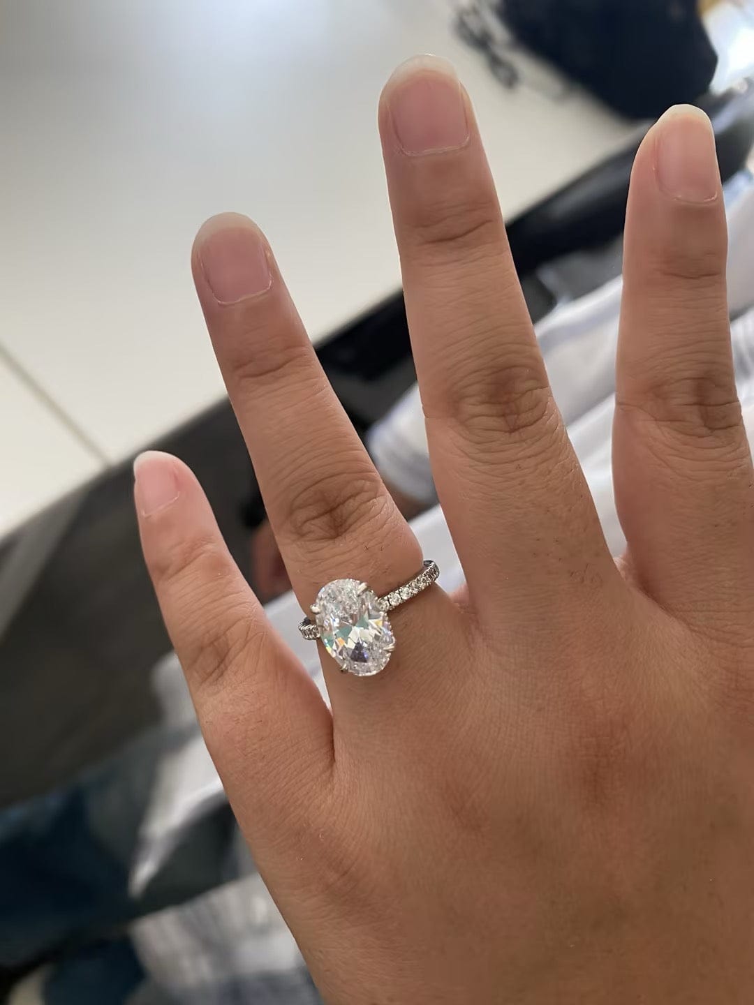 Customer photo review of S925 4.0Ct Oval Cut Classic Hidden Halo Pavé Engagement Ring Promise Ring