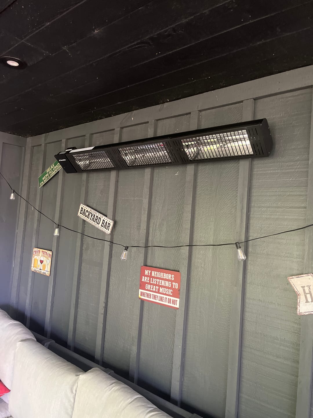 Customer photo review of Electric Infrared Outdoor Patio Heater, 4500W Wall Mounted & 24 Hours Timer