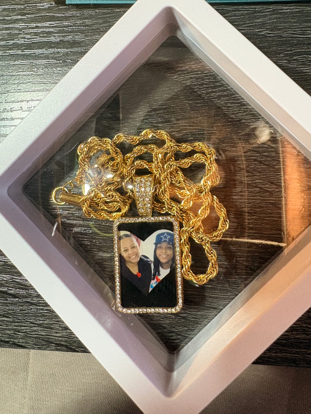 Customer photo review of Iced Photo Pendant w/ Rope Chain