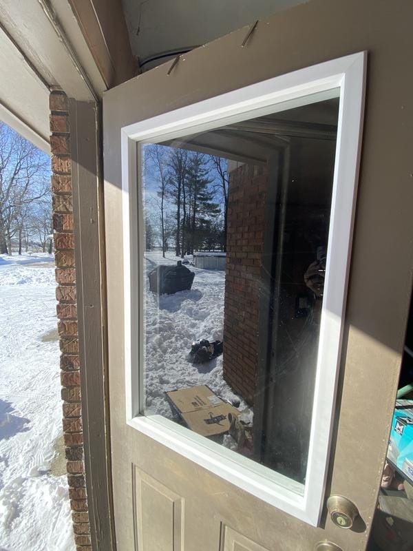 Customer photo review of TENONER 1-Lite Tempered Clear Glass Entry Door Glass Inserts Replacement for Enclosed Shutters Insert Kit