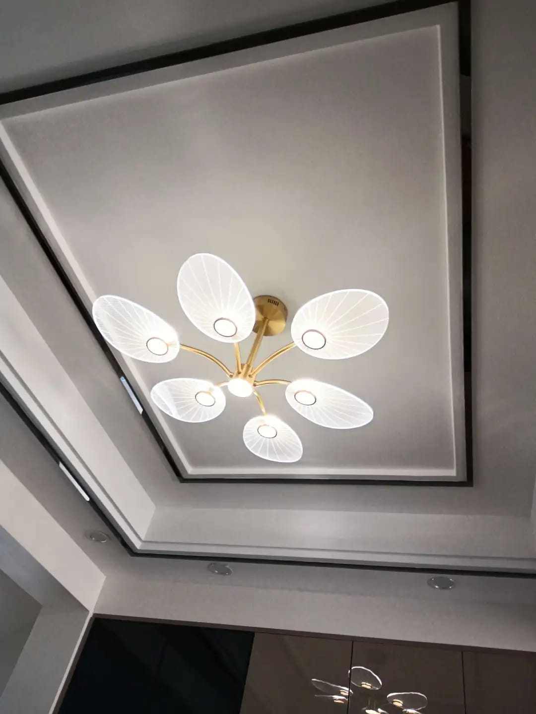 Customer photo review of Gold Acrylic Chandelier for Living Room, Tiered Leaves, 103 cm