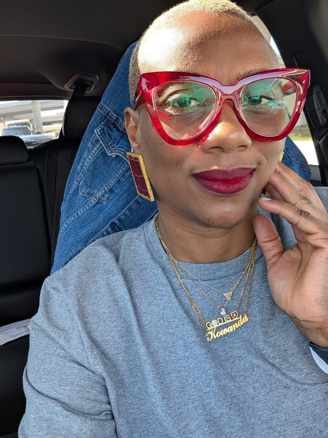 Customer photo review of Grand LUX Stud Earrings - 22 Colorways
