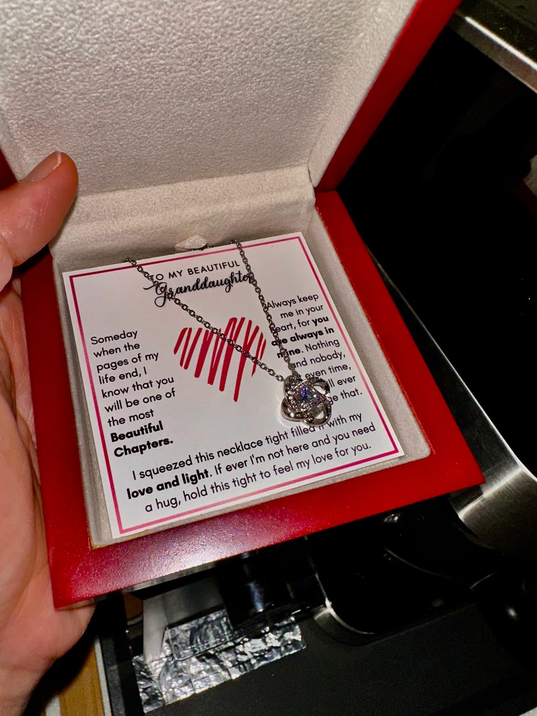 Customer photo review of To My Granddaughter, My Love And Light - Love Knot Necklace