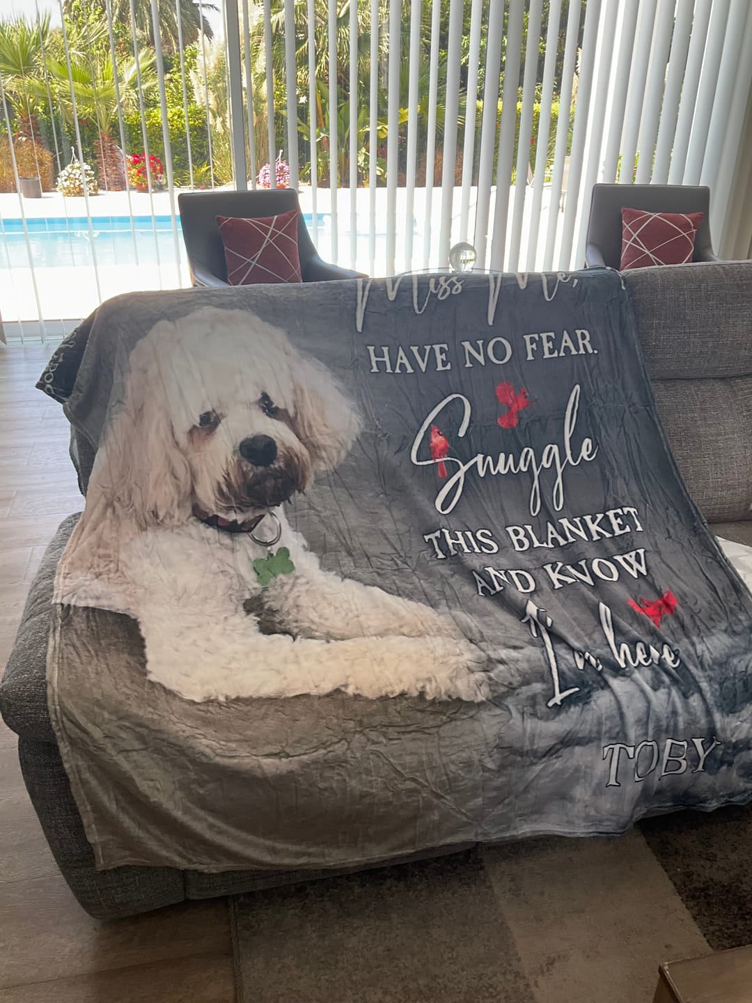 Customer photo review of Snuggle This Blanket Memorial Pet Loss - Personalized Photo Blanket