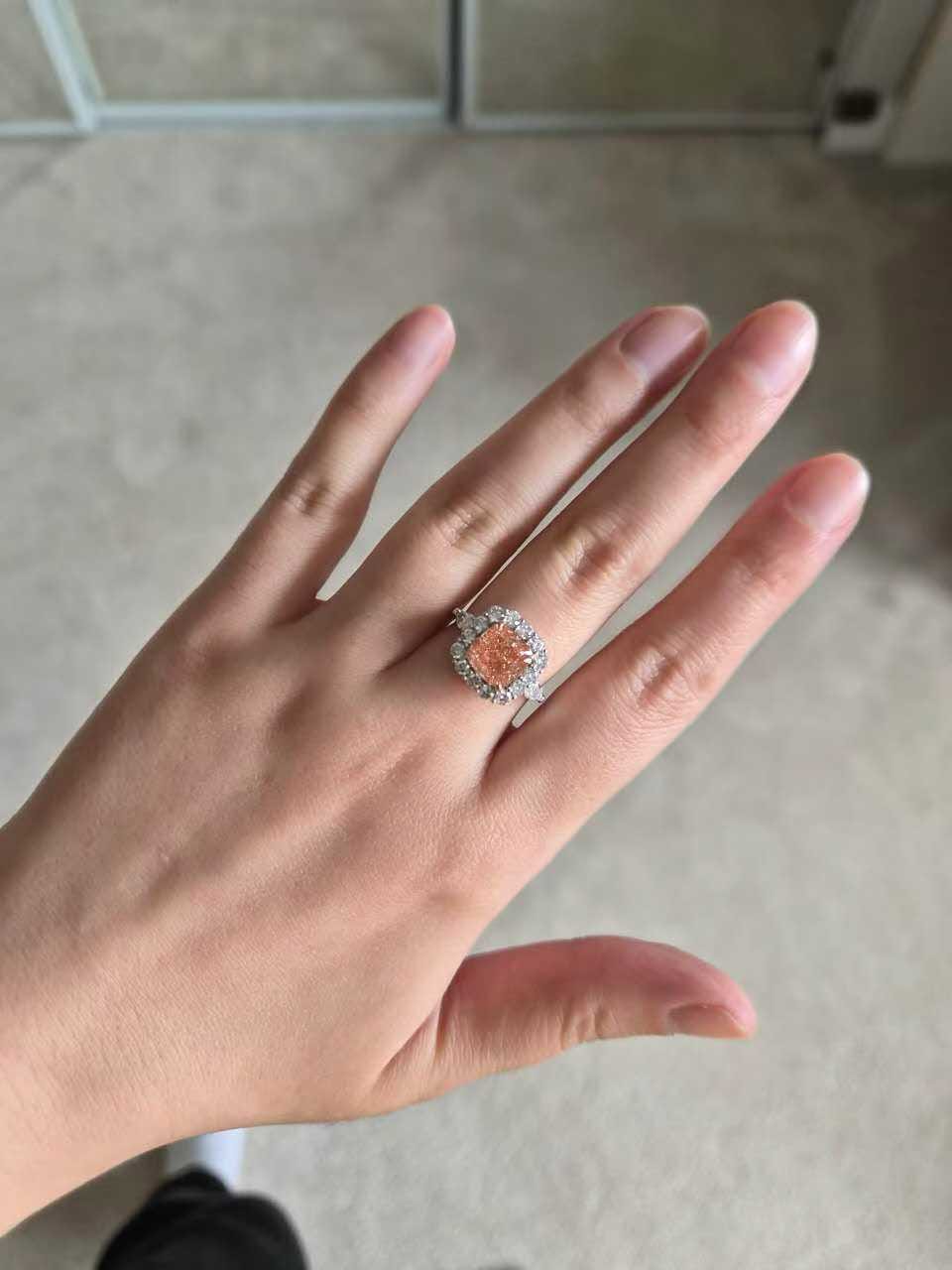 Customer photo review of Cushion Cut Pink Diamond Halo Ring