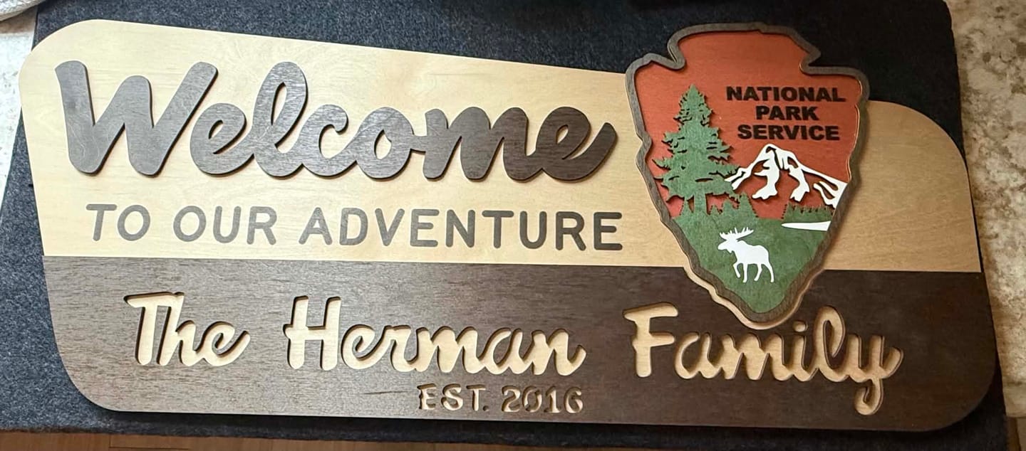 Customer photo review of 3D National Park Service Family Name Welcome Sign (Moose Design)