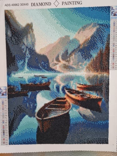 Customer photo review of Mountain lake with boats | Diamond Painting Kit