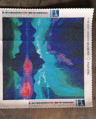 Customer photo review of Northern lights with glowing city | AB Diamond Painting Kit