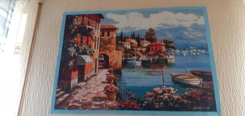 Customer photo review of Mediterranean village by the lake | Diamond Painting Kit