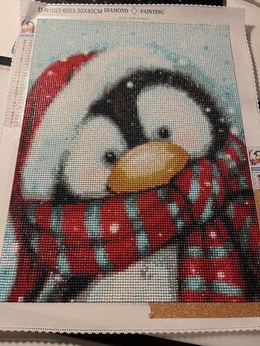 Customer photo review of Penguin with scarf | Diamond Painting Kit