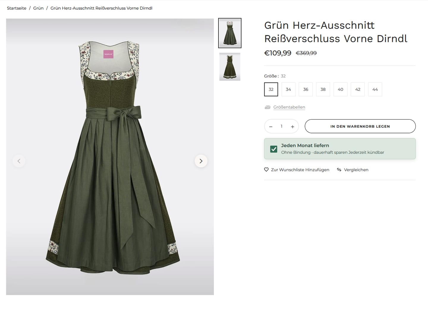 Customer photo review of Jacquard Dirndl in Moosgrün mit Herzausschnitt Romy