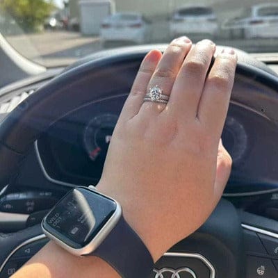 Customer photo review of 6 Prong Round Cut Double Row Pavé Engagement Ring