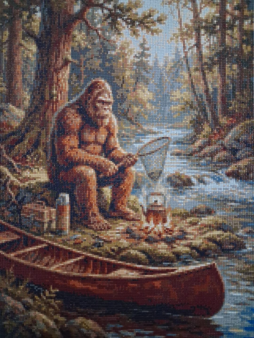 Customer photo review of Sasquatch Riverside Camp (Diamond Painting)