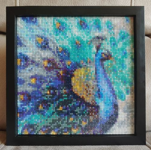 Customer photo review of Magnificent peacock with blue plumage | Diamond Painting Kit