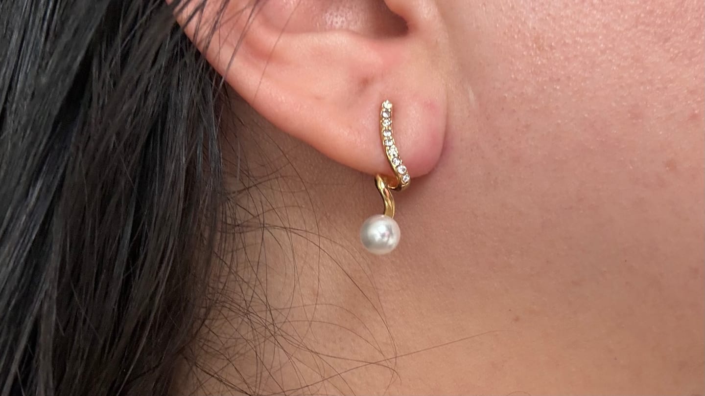 Customer photo review of Tamara Pearl Wave Earrings