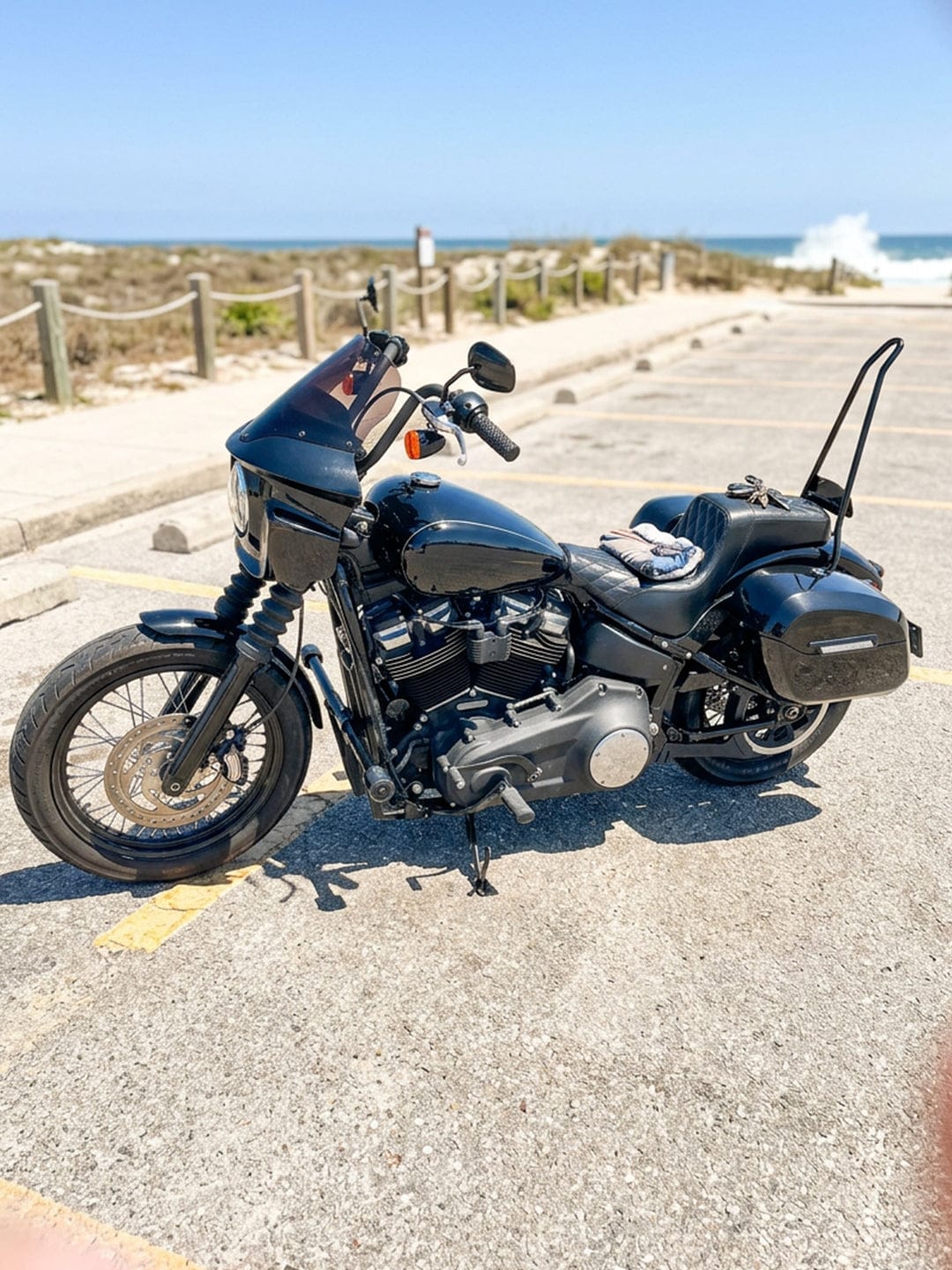 Customer photo review of 32L - Darkin Large Quick Mount Painted Hard Saddlebags for Harley Softail Street Bob FXBB/S
