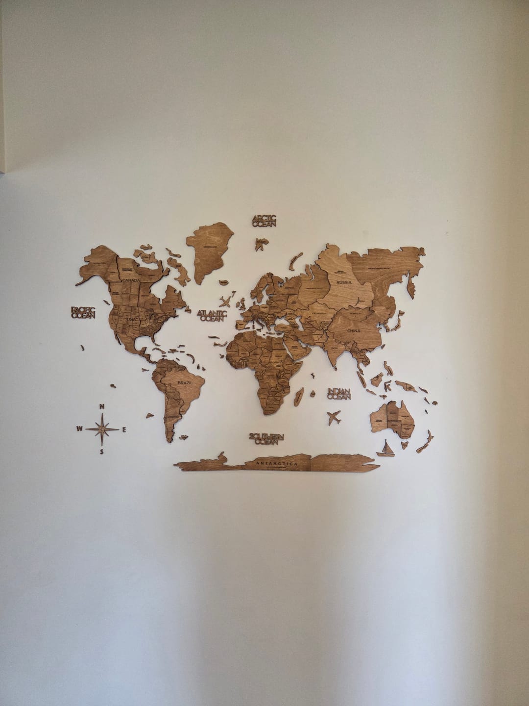 Customer photo review of 3D Wooden World Map Oak