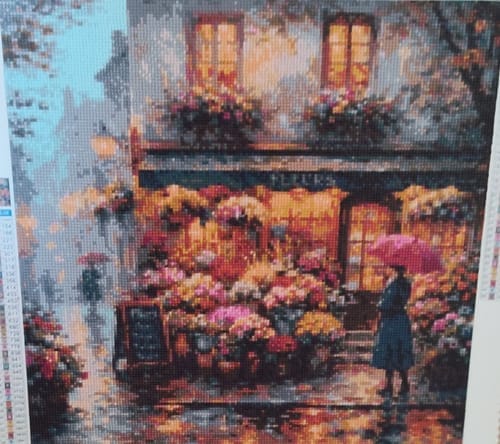 Customer photo review of The Flower Shop in the Rain | Diamond Painting Kit
