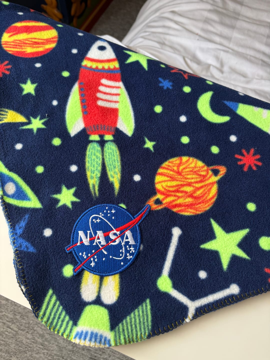 Customer photo review of Rockets in Outer Space Anti Pill Polar Fleece Fabric