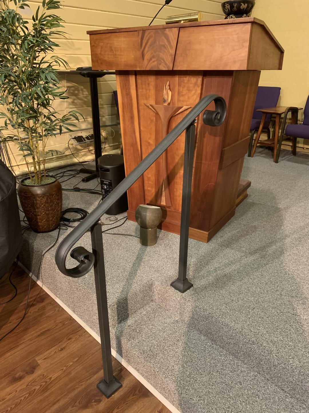 Customer photo review of Adjustable Metal Handrail with Scroll Ends – Floor Mounted Victorian Grab Rail, Handcrafted in Tennessee