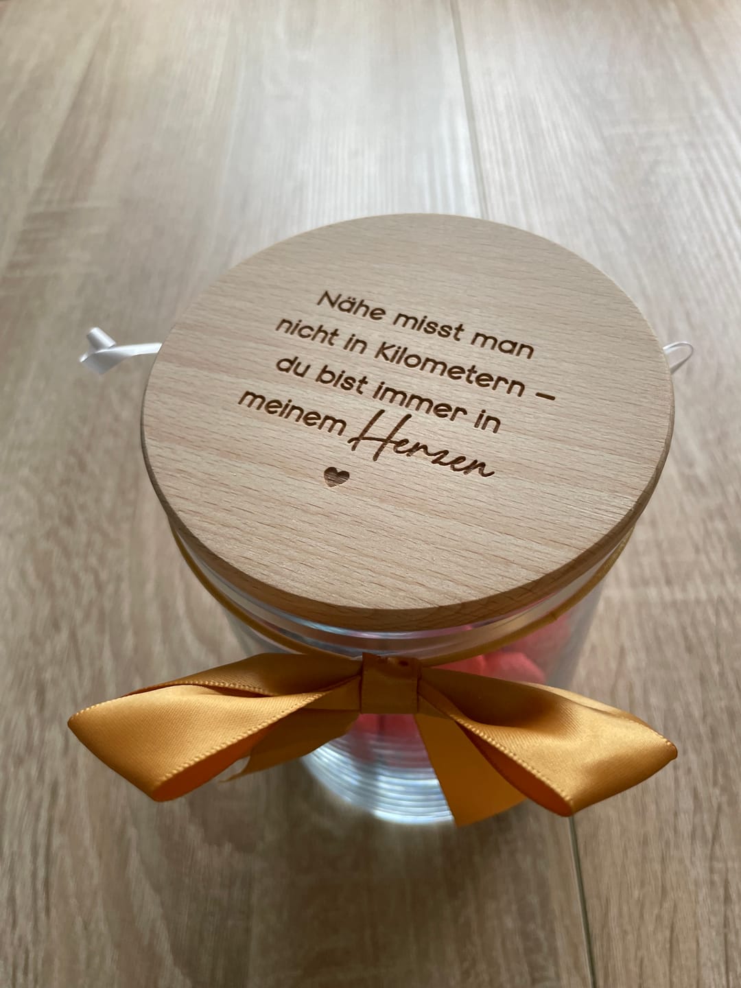 Customer photo review of Geschenk-Glas "Nähe misst man nicht in Kilometern"