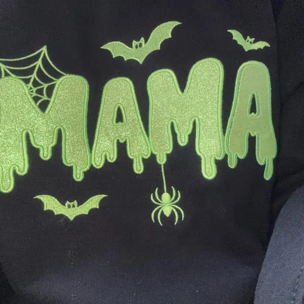 Customer photo review of Personalized Halloween Mama Glitter Embroidered Sweatshirt