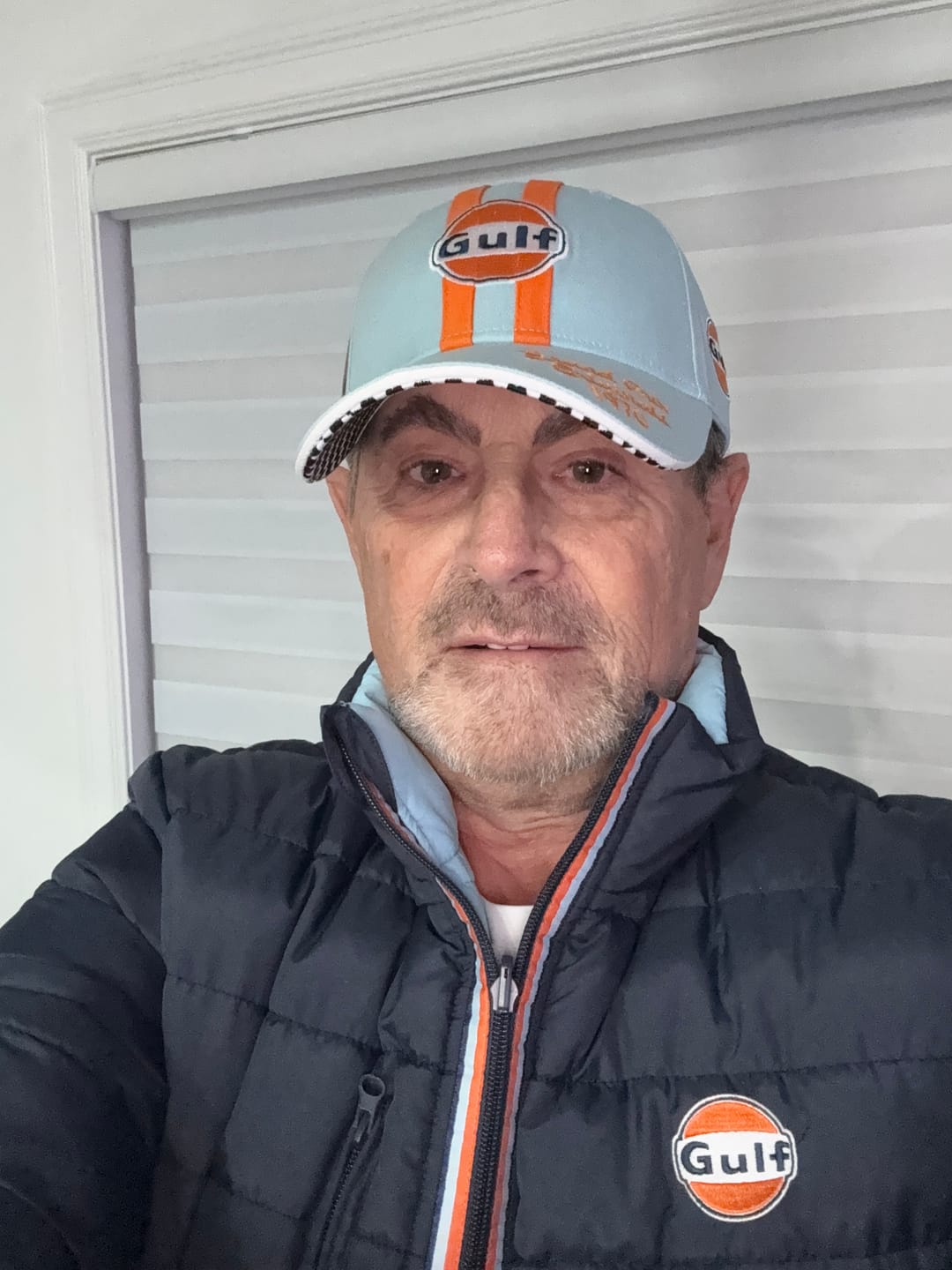 Customer photo review of Gulf Reversible Puffer Jacket in Navy / Gulf Blue