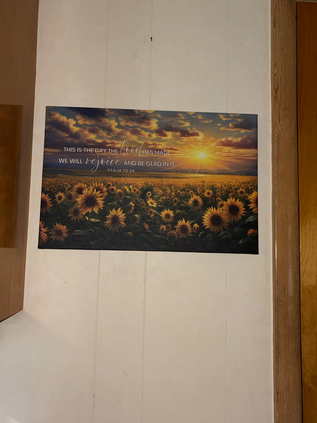 Customer photo review of Psalm 118:24 This is the Day the Lord Has Made, Sunflower, Wall Art Canvas
