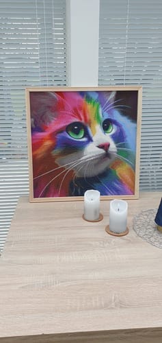 Customer photo review of Cat play of colors | Diamond Painting Kit