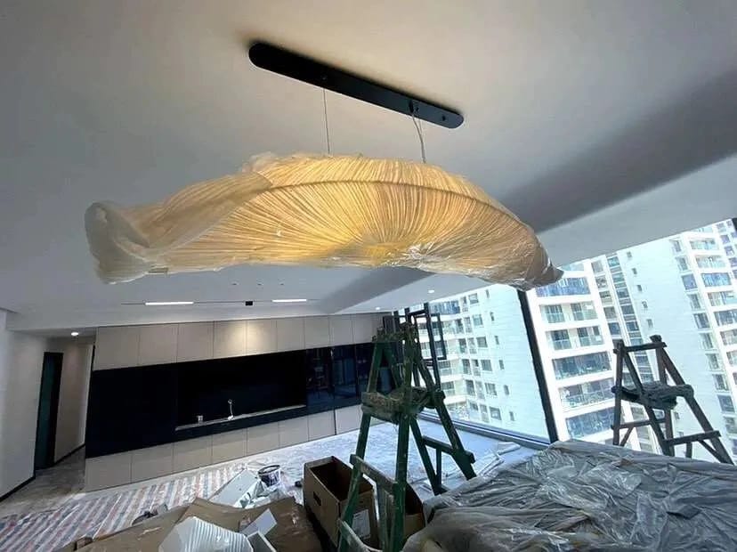 Customer photo review of Cream Pleated Pendant Light for Dining Table, 150 cm