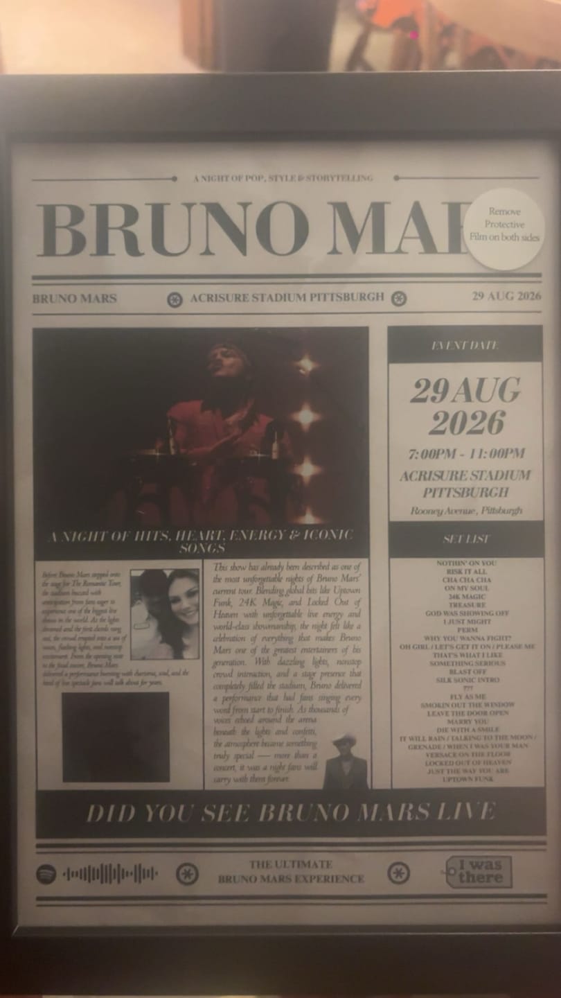 Customer photo review of Bruno Mars - Personalised Newspaper Style Concert Poster (USA Tour)