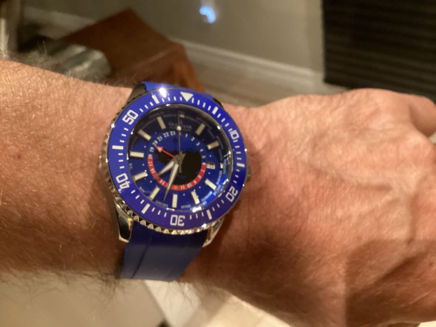 Customer photo review of Oceaneva WorldTime 6000m Automatic Grade 5 Titanium GMT Watch Blue