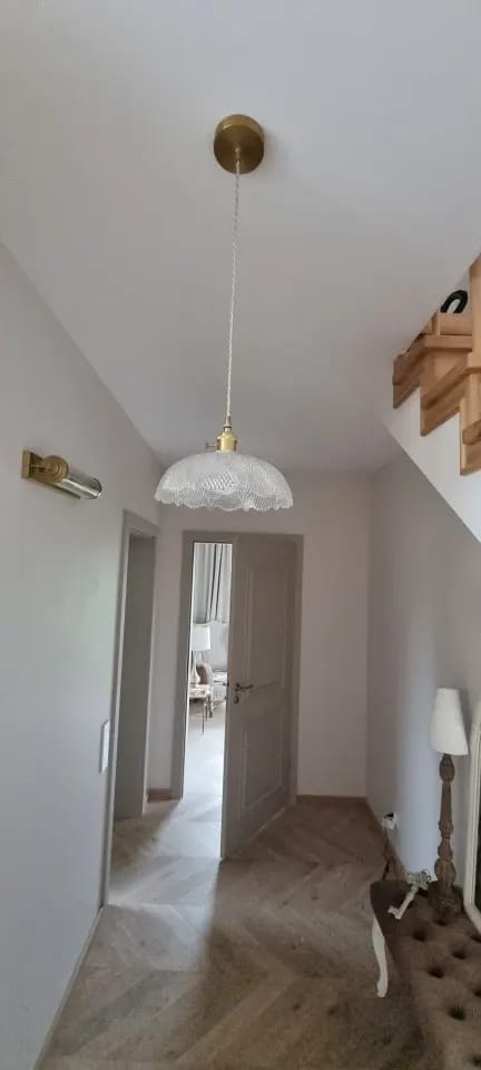 Customer photo review of Copper Pendant Light for Kitchen Island, Clear Glass Shade