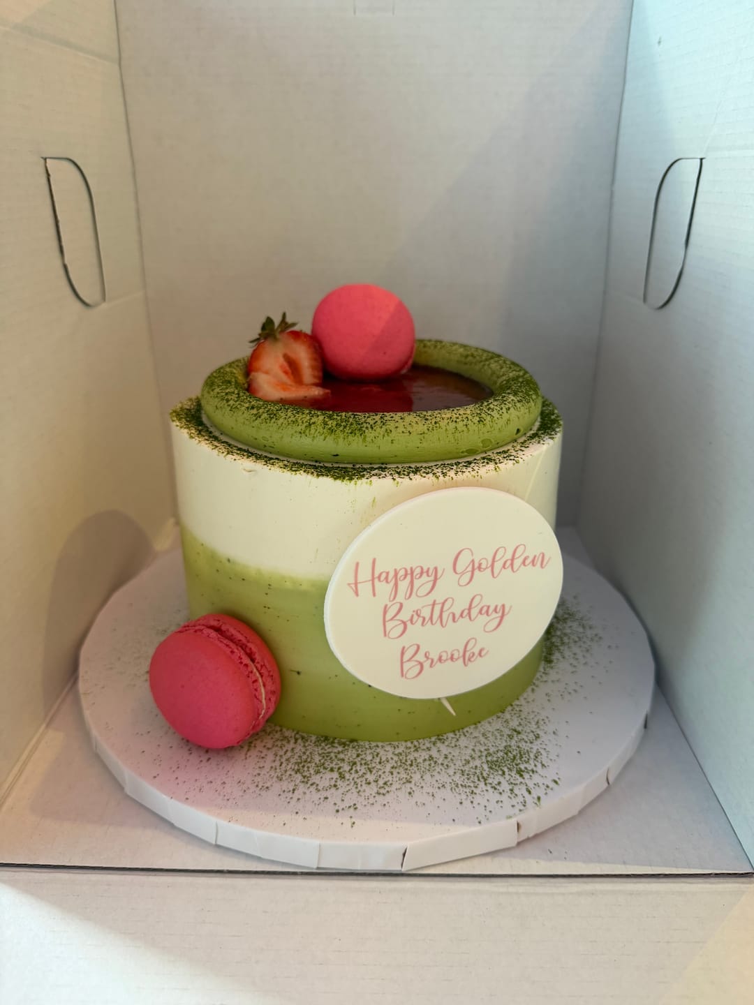 Customer photo review of Matcha Passion Fruit Cake