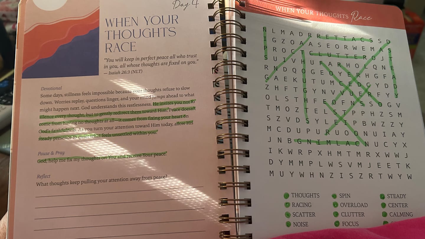 Customer photo review of Be Still: Word Search Devotional for Peace & Rest in God