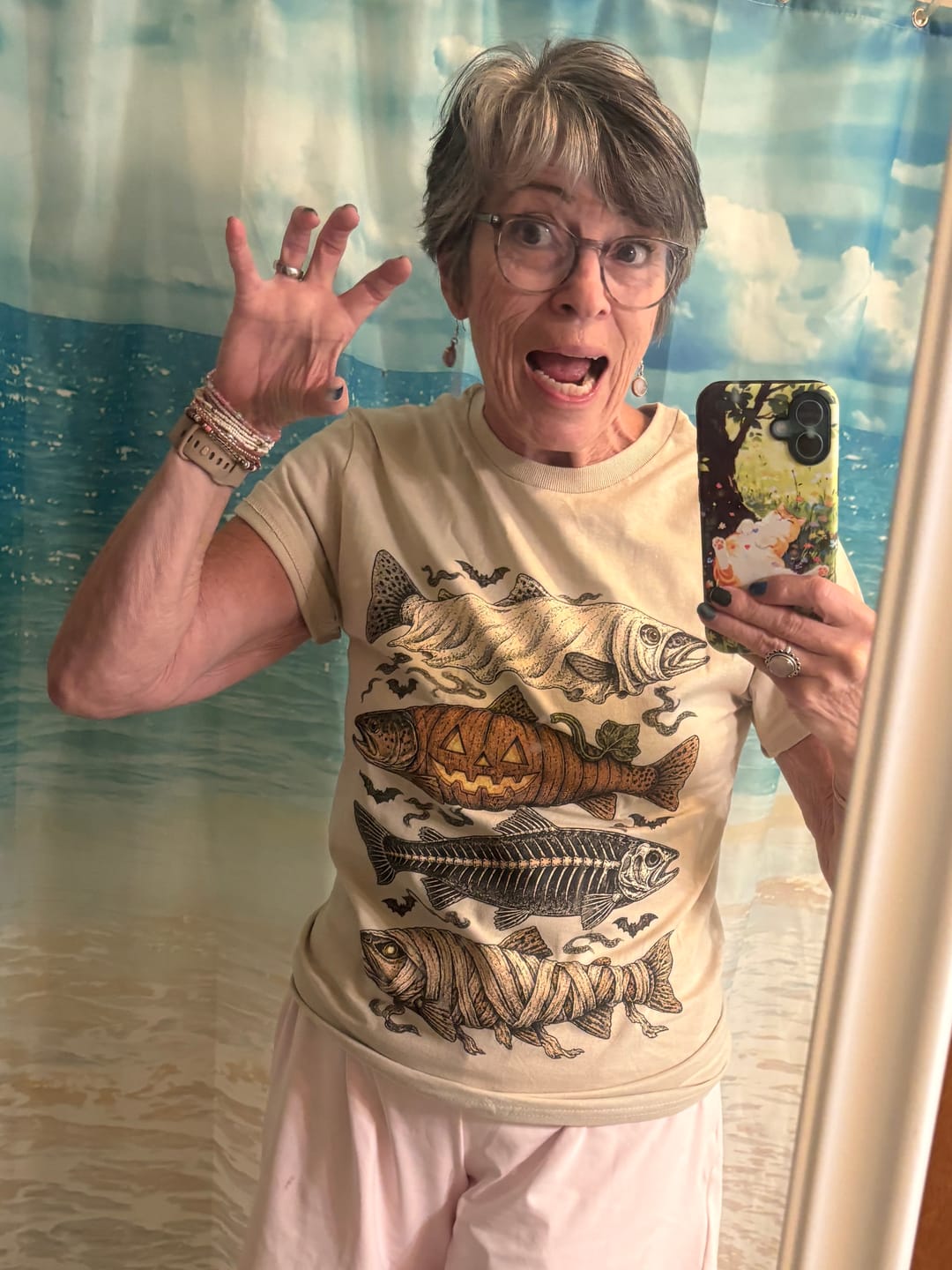 Customer photo review of Vintage Halloween Fishing Shirt, Halloween Trout T-Shirt
