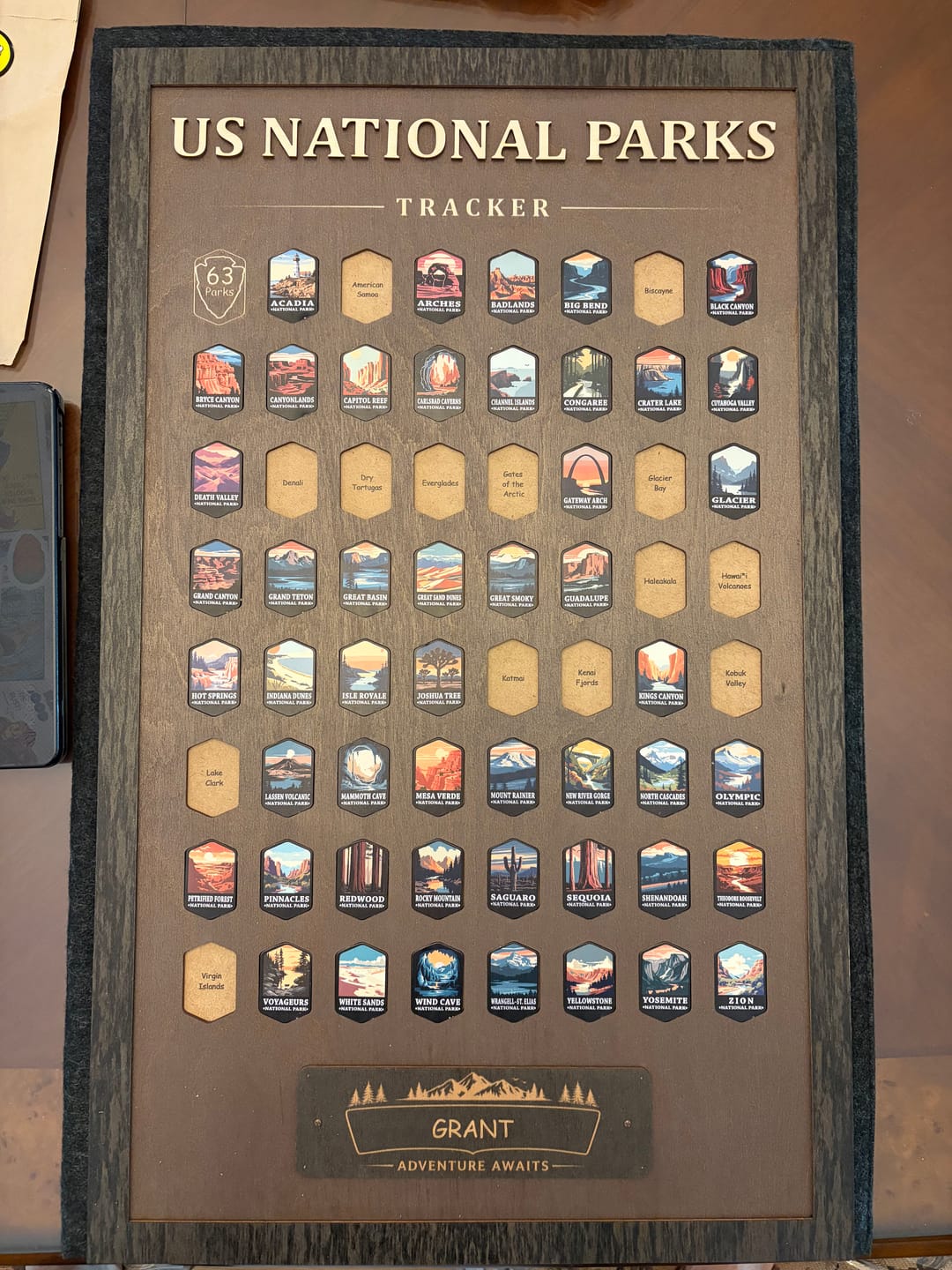 Customer photo review of USA National Parks Travel Tracker - A Handcrafted Wooden Board to Track All 63 National Parks