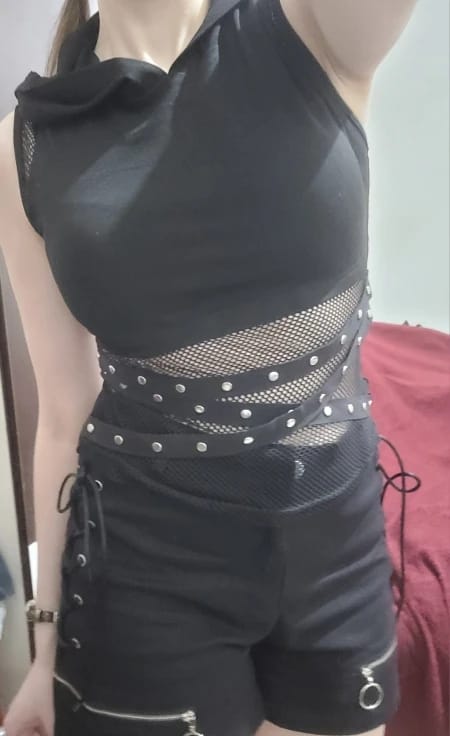 Customer photo review of Punk Sleeveless Mesh Patchwork Top Lace Sleeveless