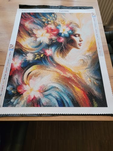 Customer photo review of Woman with flower hair (DP-0448) | Diamond Painting Kit