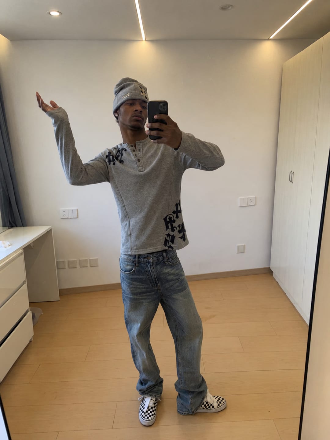 Customer photo review of Henley Neck Applique Long Sleeve