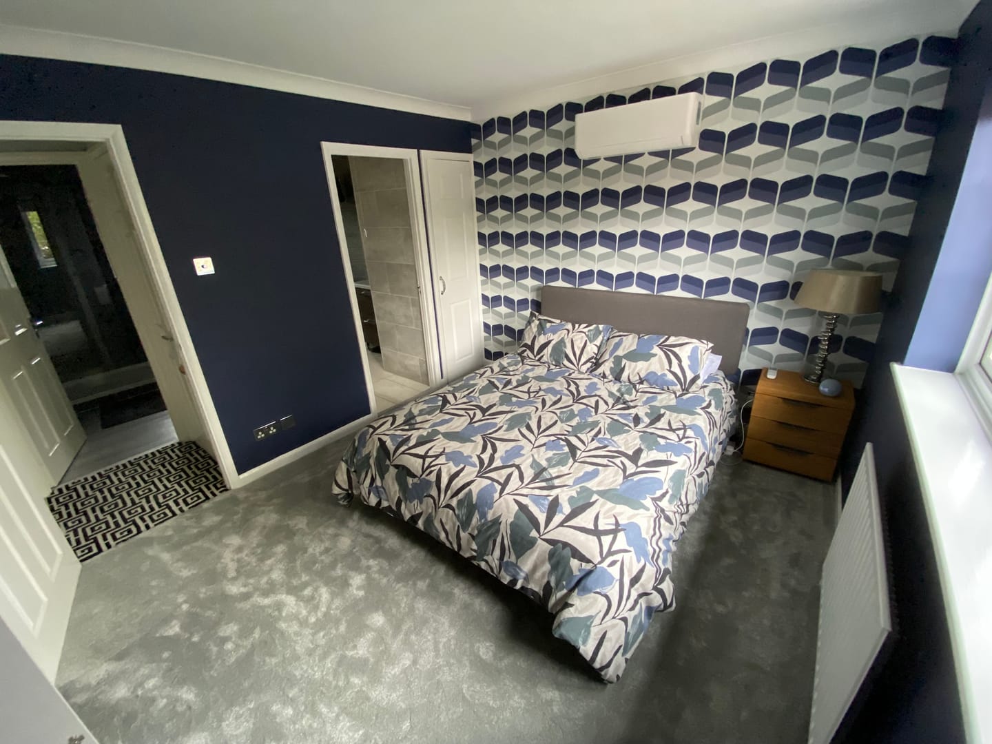 Customer photo review of Adelle - Retro Blue Wavy Geometric 3D Effect Wallpaper