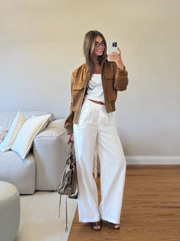 Customer photo review of Esther Cropped Bomber Jacket