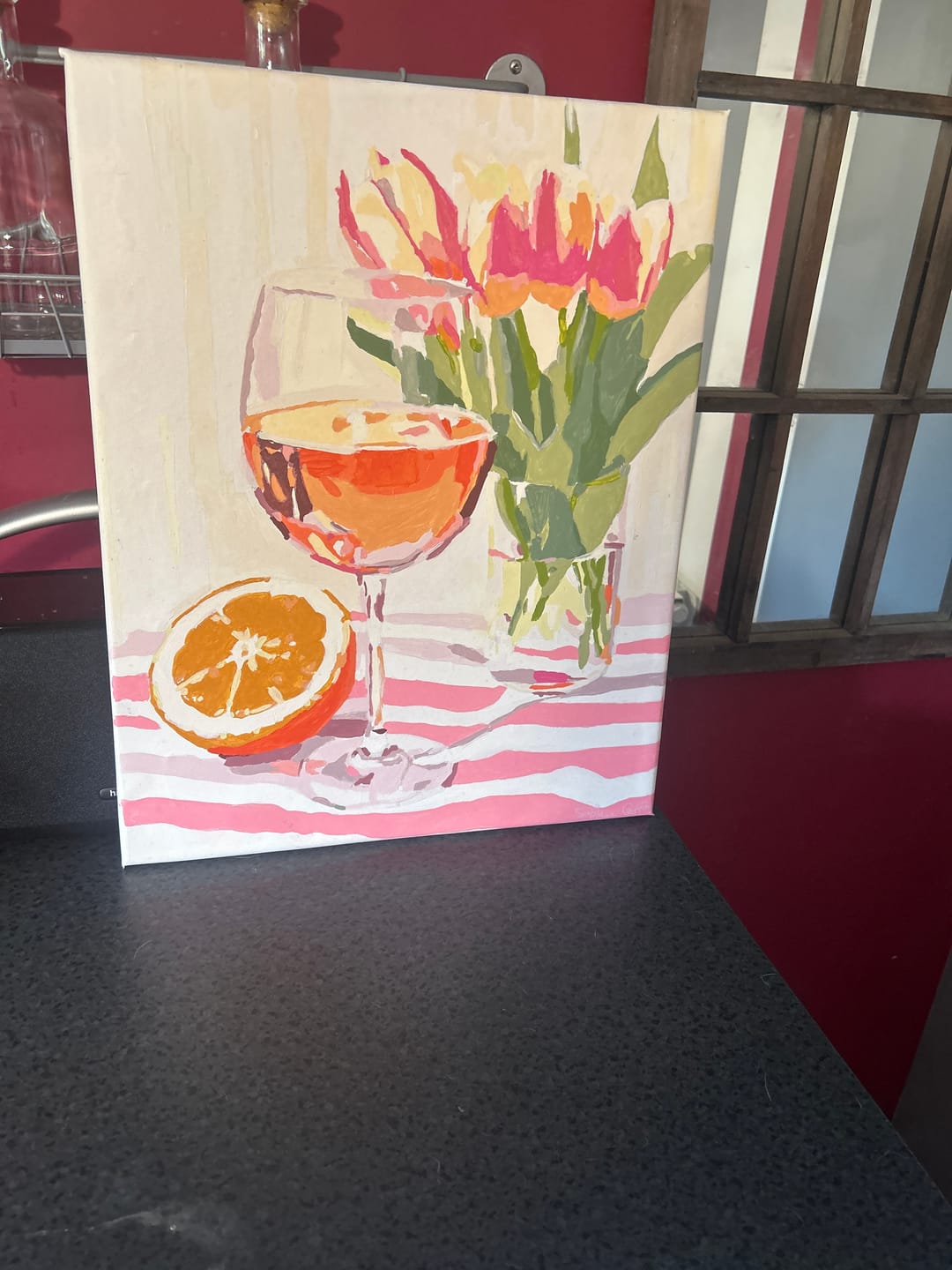 Customer photo review of Orange wine and Tulips | Paint by Numbers