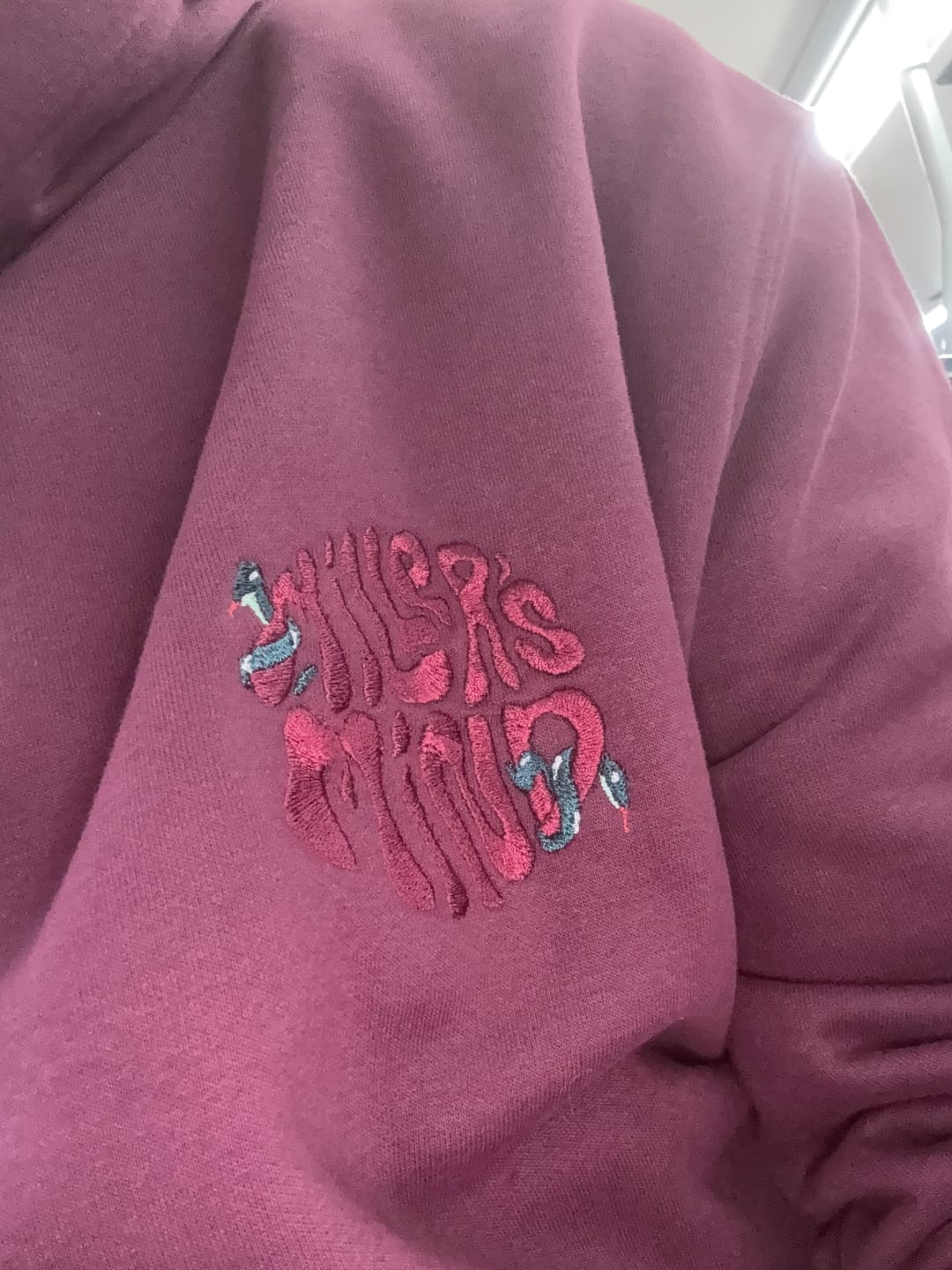 Customer photo review of Modern Day Medusa - Organic Cotton Hoodie in Burgundy