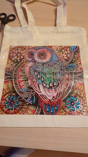 Customer photo review of Owl | Diamond Painting Tote Bag Kit