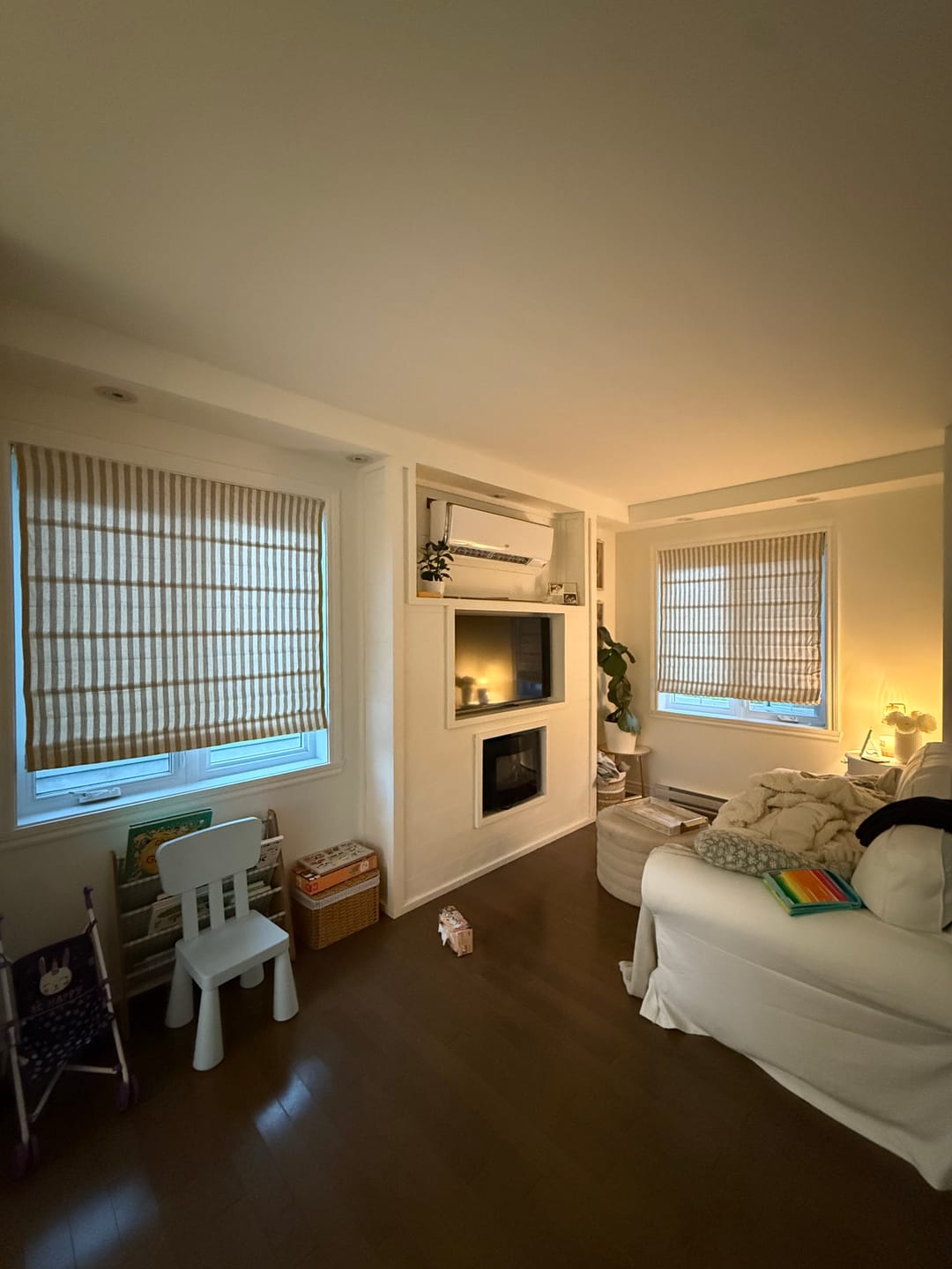 Customer photo review of Milano Flat Fold Linen Blend Striped Cordless Custom Roman Shade