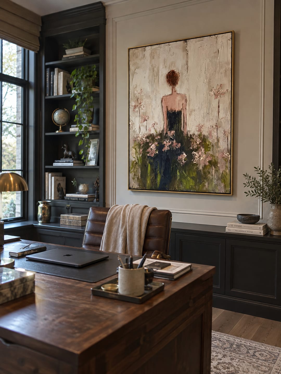 Customer photo review of Flowers Rise Behind Silence – Back Facing Floral Woman Painting | Retro Modern Vertical Wall Art