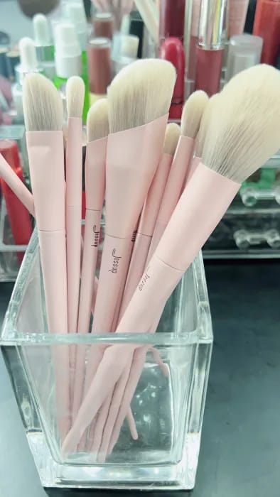 Customer photo review of Crystal Pink Makeup Brushes Set Premium Vegan T495