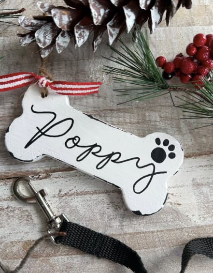 Customer photo review of Unfinished Wood Dog Chew Bone Silhouette | DIY Dog Craft Cutout | up to 46" DIY