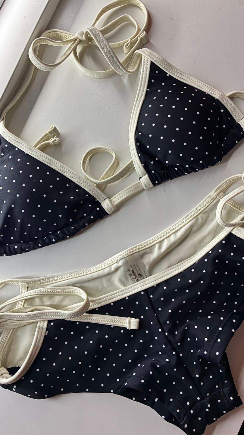 Customer photo review of Black Polka Dot Contrast Binding Halter Triangle Bikini Set